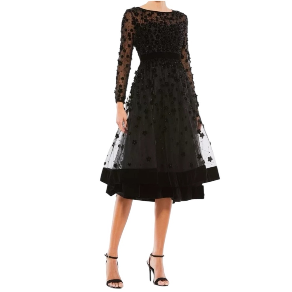 Mac Duggal Long Sleeve Fit & Flare Velvet Embellished Cocktail Dress - Picture 10 of 10